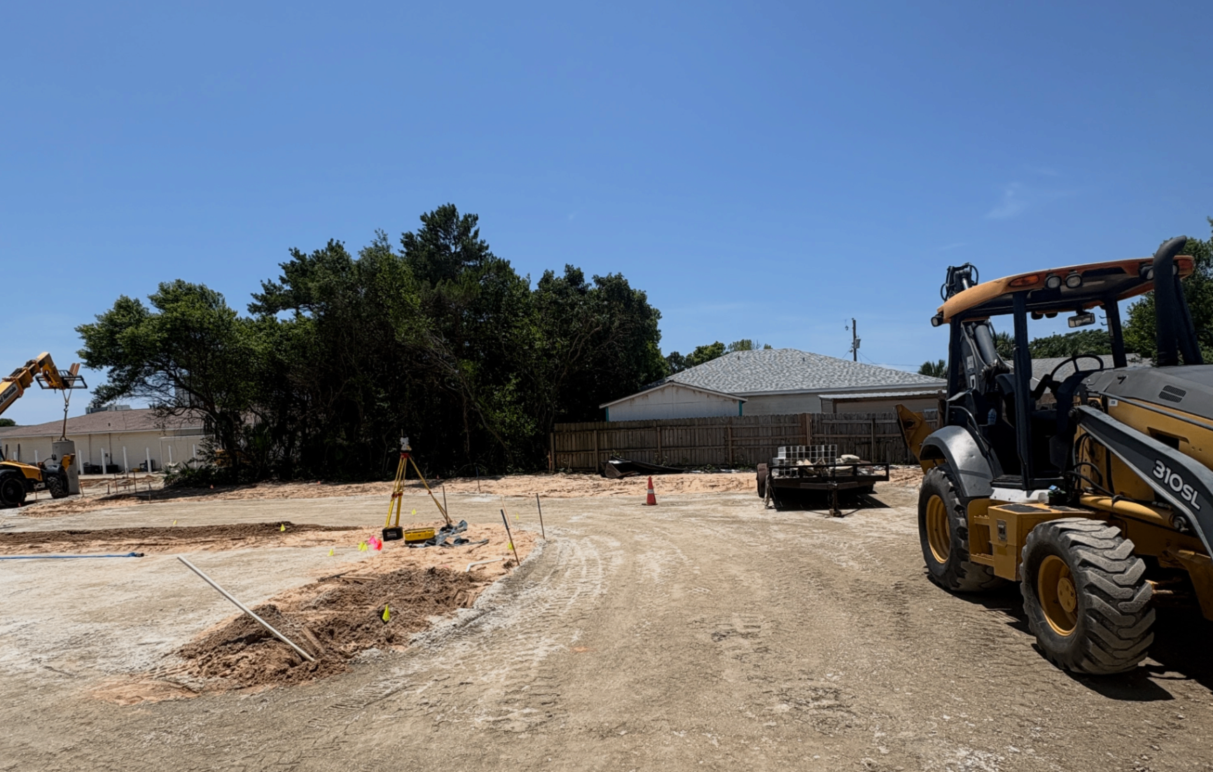 Overflow parking lot improvement project before vinyl fence installation in Panama City Beach